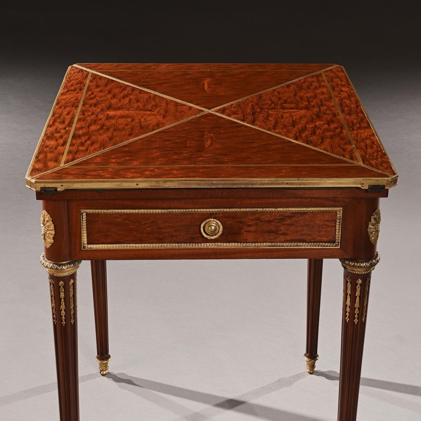 A Fine Mahogany Late 19th Century Envelope Card Table By Antoine Lampre, Paris. photo vintage
