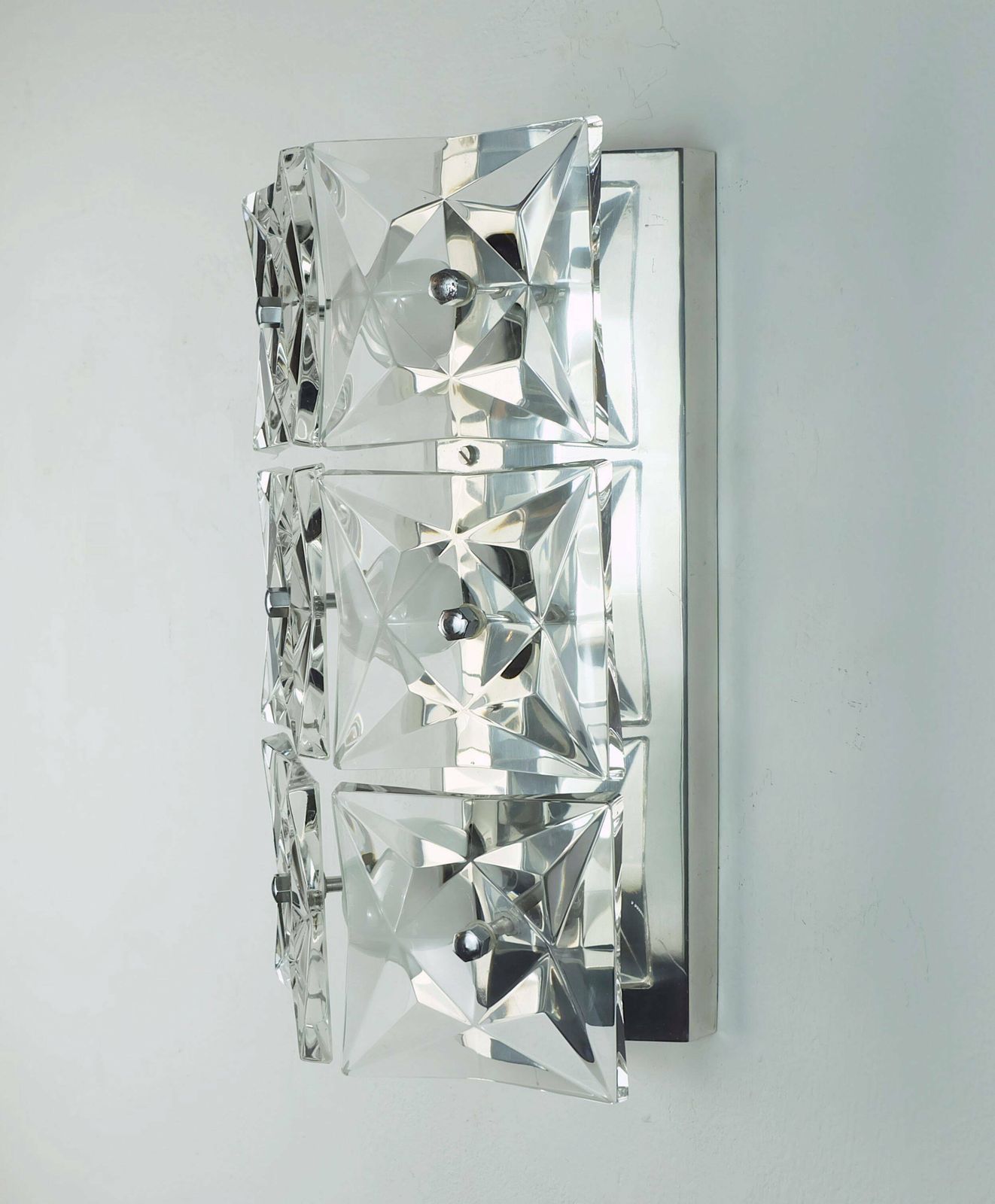 Kinkeldey Mid Century Sconce Crystal Glass And Chrome 6 Glass Prisms 1960s photo for sale