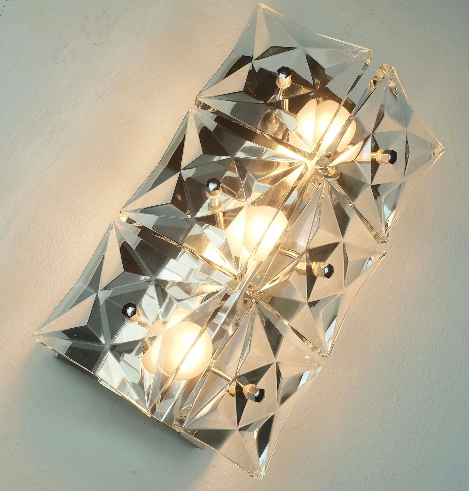 Kinkeldey Mid Century Sconce Crystal Glass And Chrome 6 Glass Prisms 1960s photo 249.0