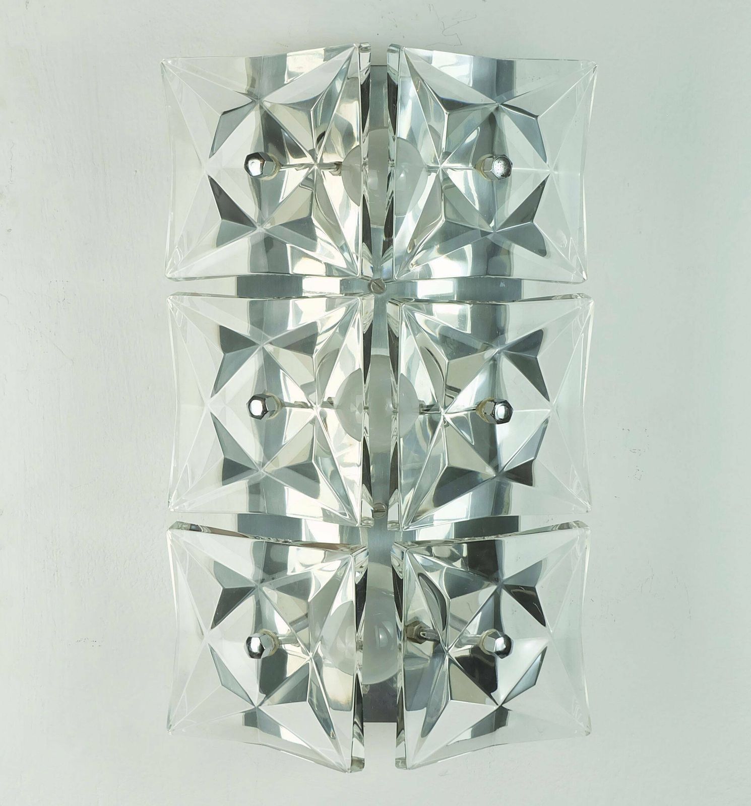 249.0 Kinkeldey Mid Century Sconce Crystal Glass And Chrome 6 Glass Prisms 1960s photo