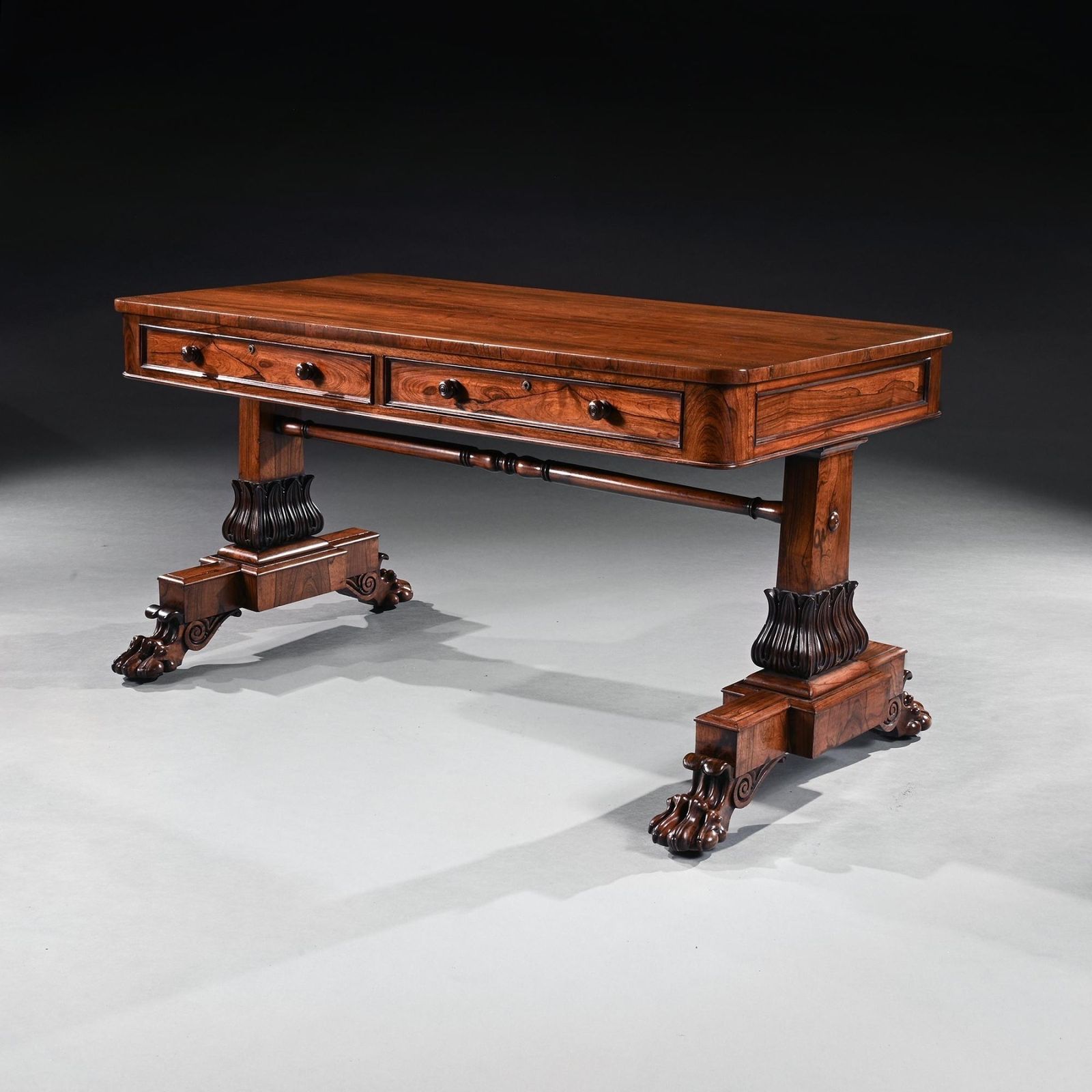 A George IV Period Rosewood Library Table With Carved Lions Paw Feet photo for sale