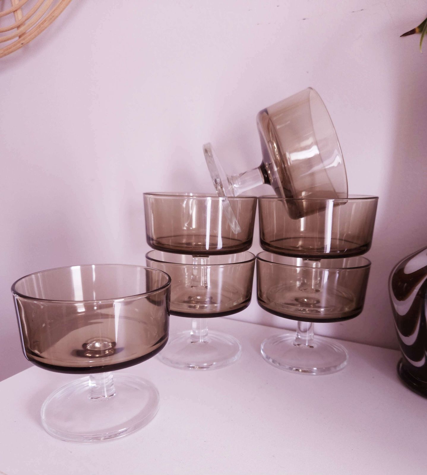 Set Of 6 Mid Century Luminarc Champagne Coupe Glasses Or Sundae Dishes photo for sale