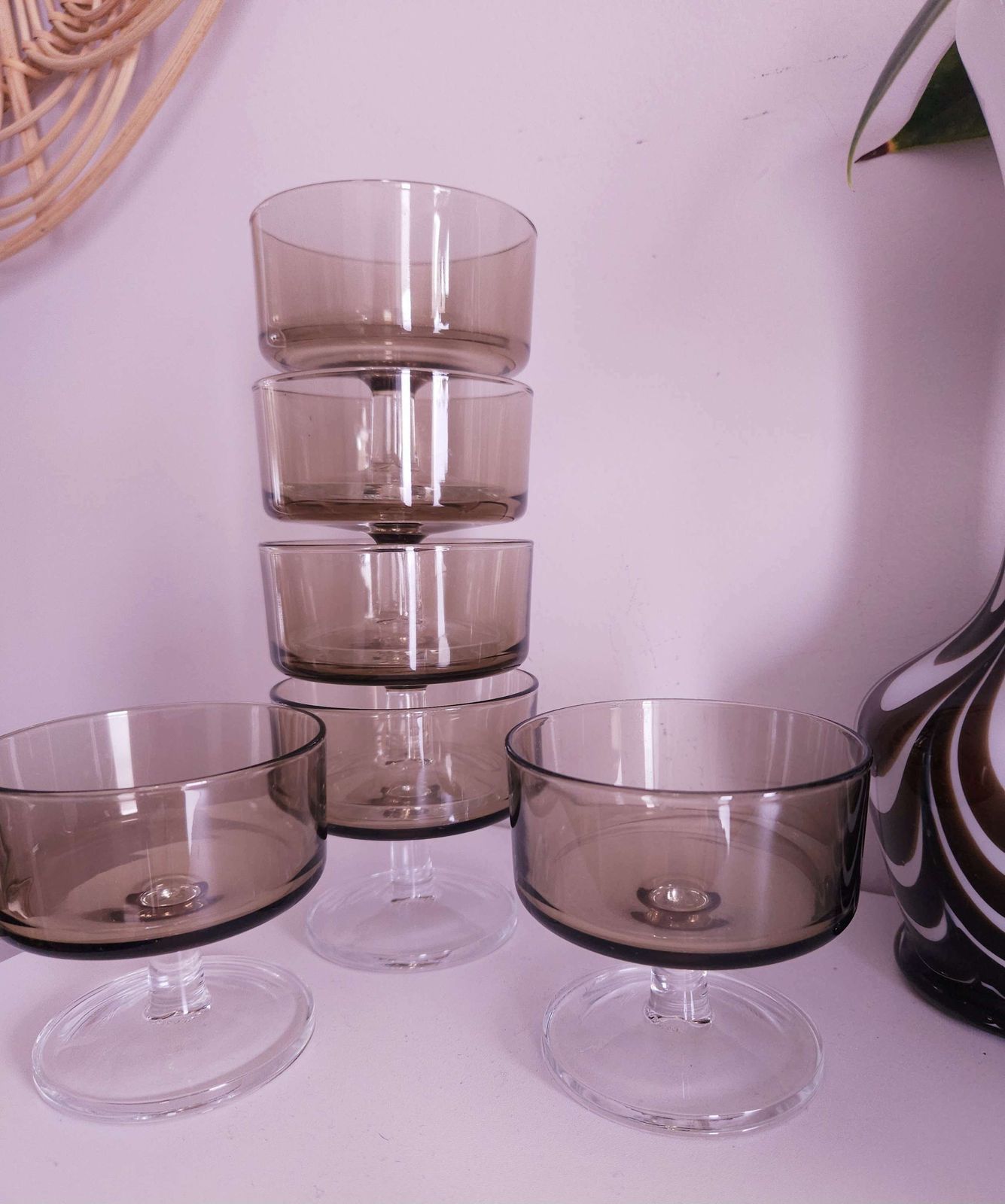 Set Of 6 Mid Century Luminarc Champagne Coupe Glasses Or Sundae Dishes