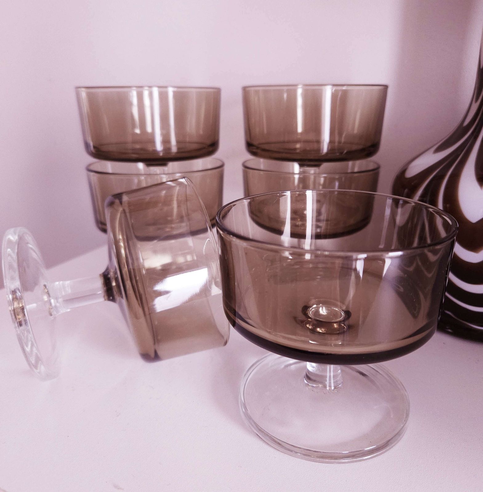 Set Of 6 Mid Century Luminarc Champagne Coupe Glasses Or Sundae Dishes photo vinterior