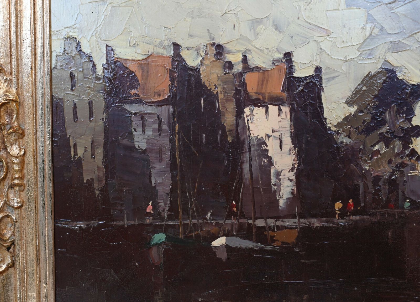 German Expressionist Oil Painting Canal Scene After Hein Hoppmann photo for sale