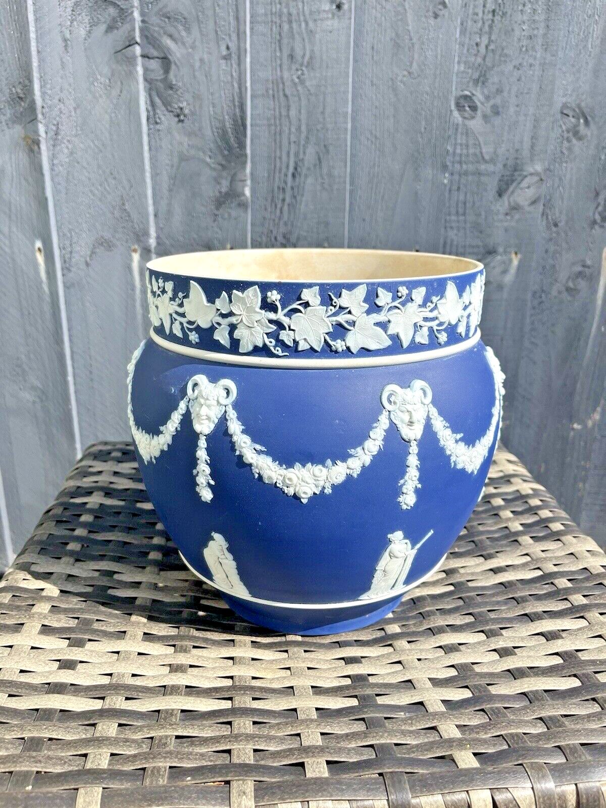 Large Antique 19th C Wedgwood Cobalt Blue Jasperware Jardiniere Plant Pot Af photo furniture