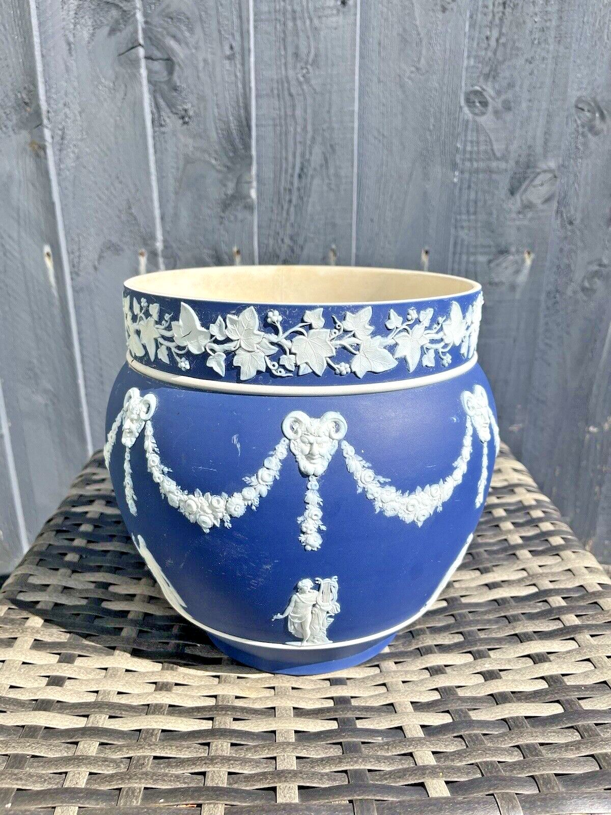 Large Antique 19th C Wedgwood Cobalt Blue Jasperware Jardiniere Plant Pot Af photo for sale