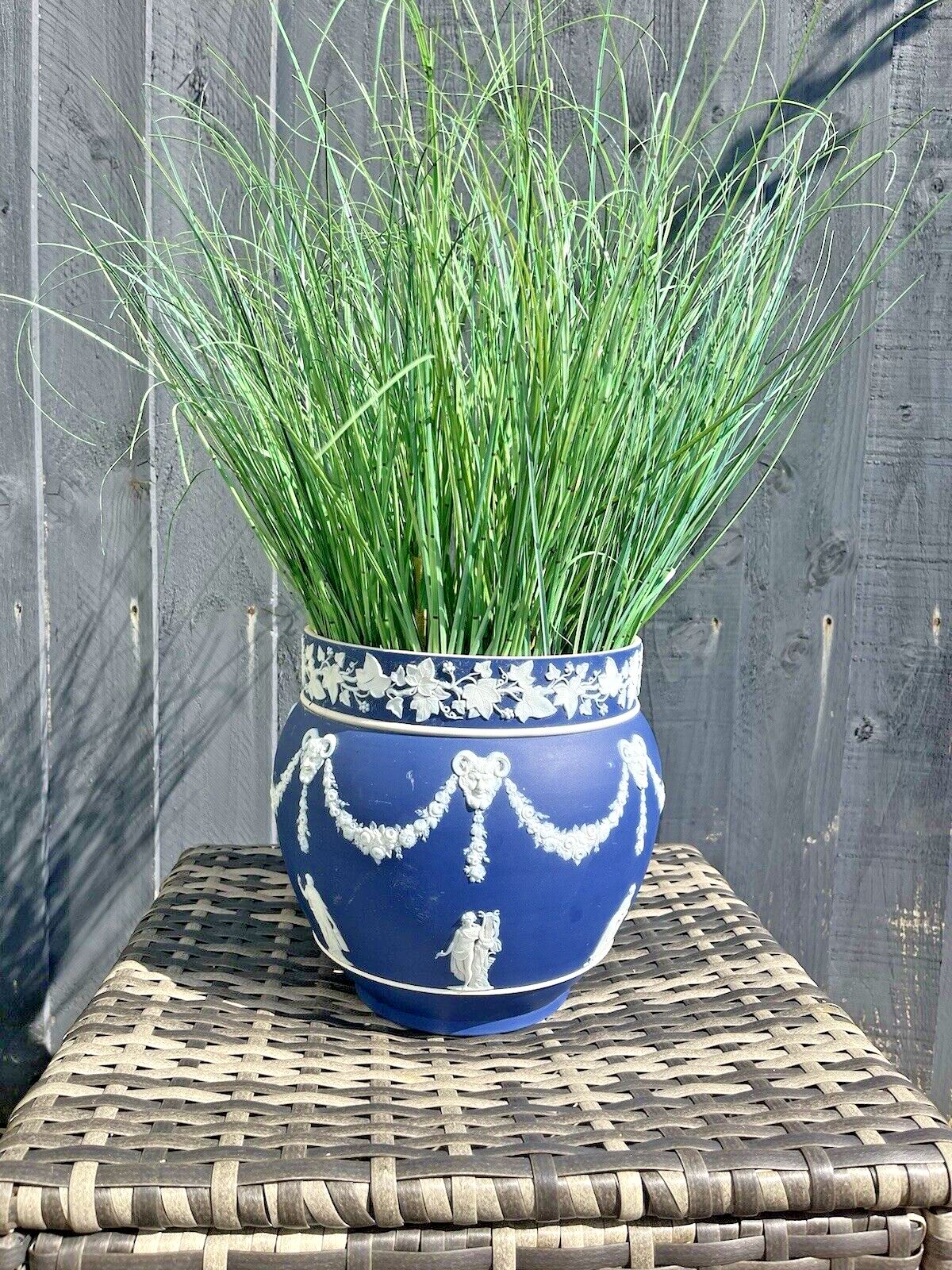 Home Decor Large Antique 19th C Wedgwood Cobalt Blue Jasperware Jardiniere Plant Pot Af photo