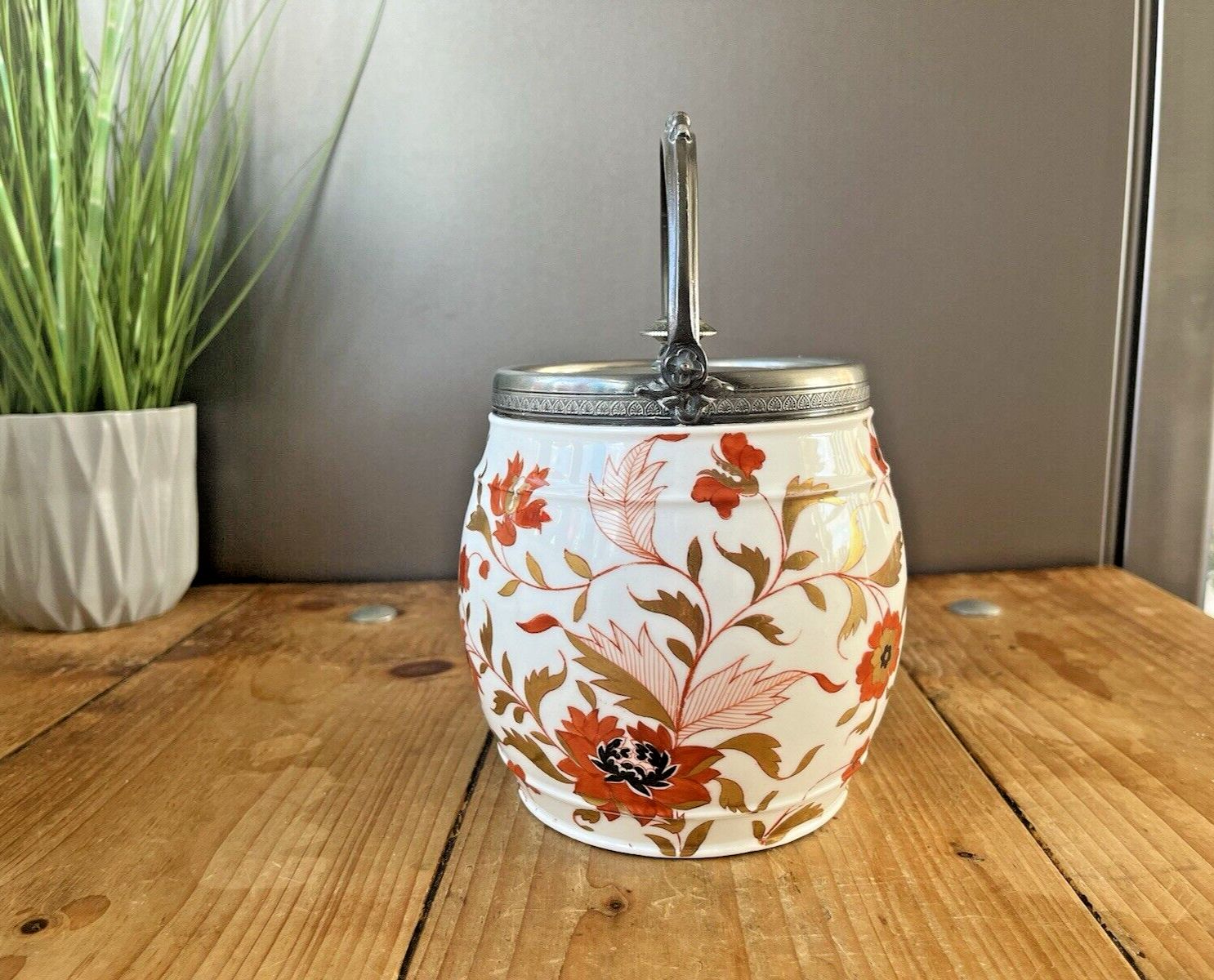 Stunning Rare Antique C1870 Wedgwood Imari Floral Gilt Biscuit Barrel Jar Z378 photo buy