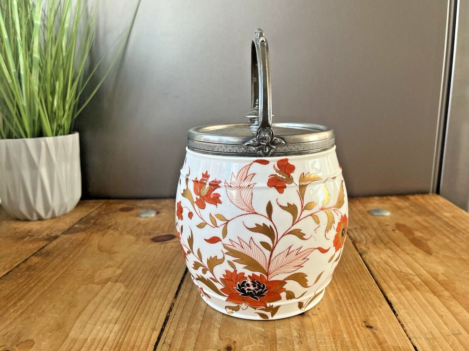 Stunning Rare Antique C1870 Wedgwood Imari Floral Gilt Biscuit Barrel Jar Z378 photo vintage
