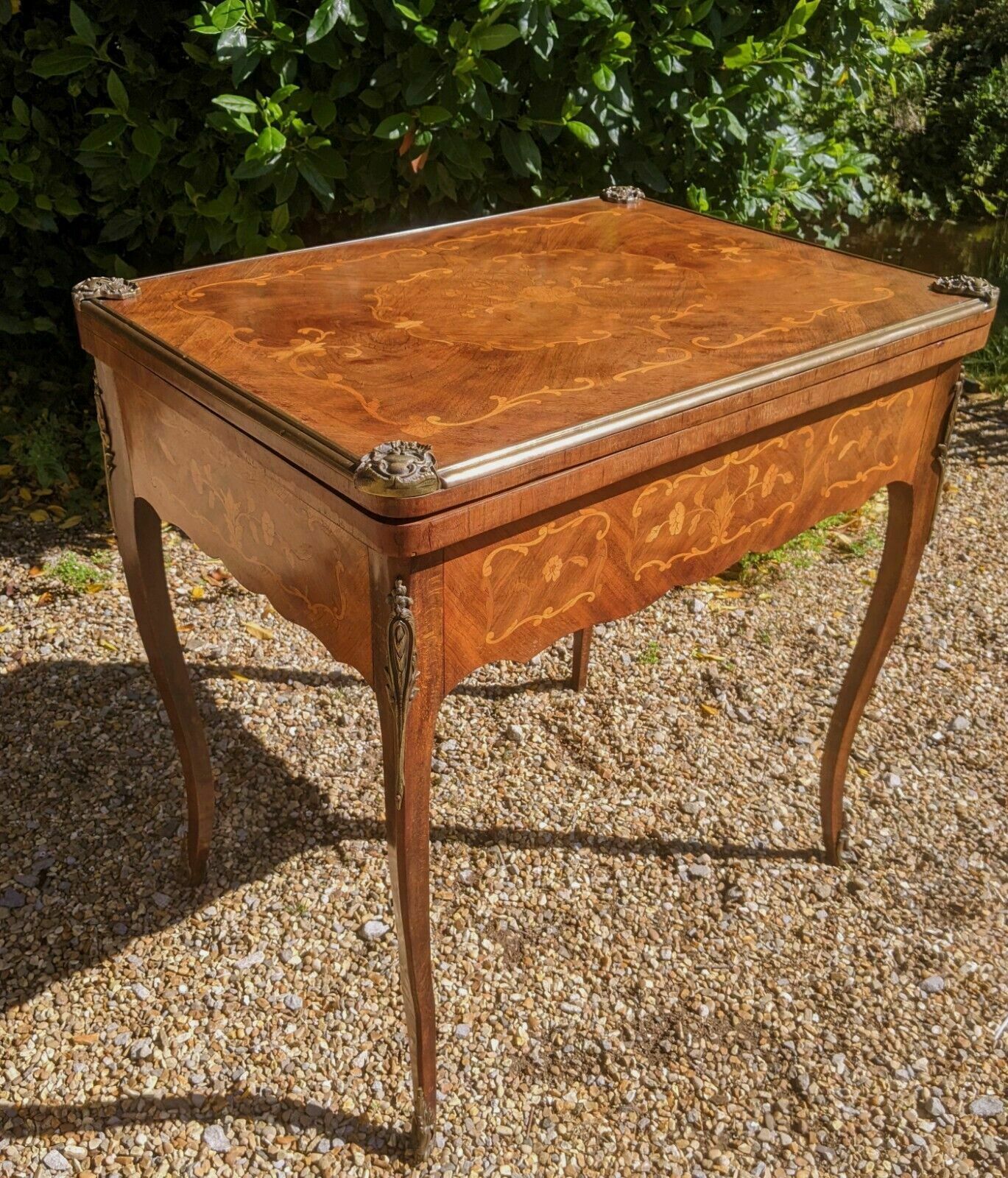 Antique French Walnut Parquetry Card Table 19th Century Backgammon photo furniture