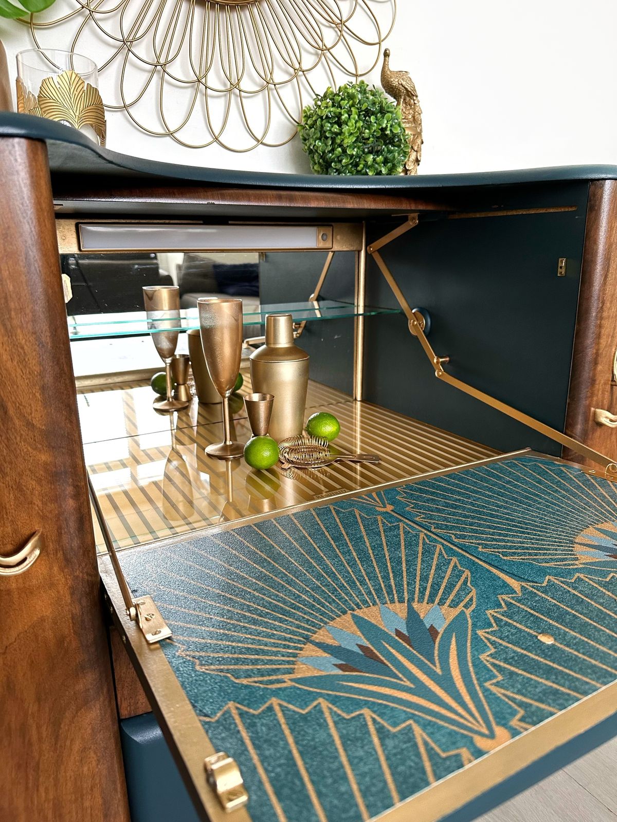 Navy And Gold Beautility Cocktail Cabinet, 1950s photo furniture