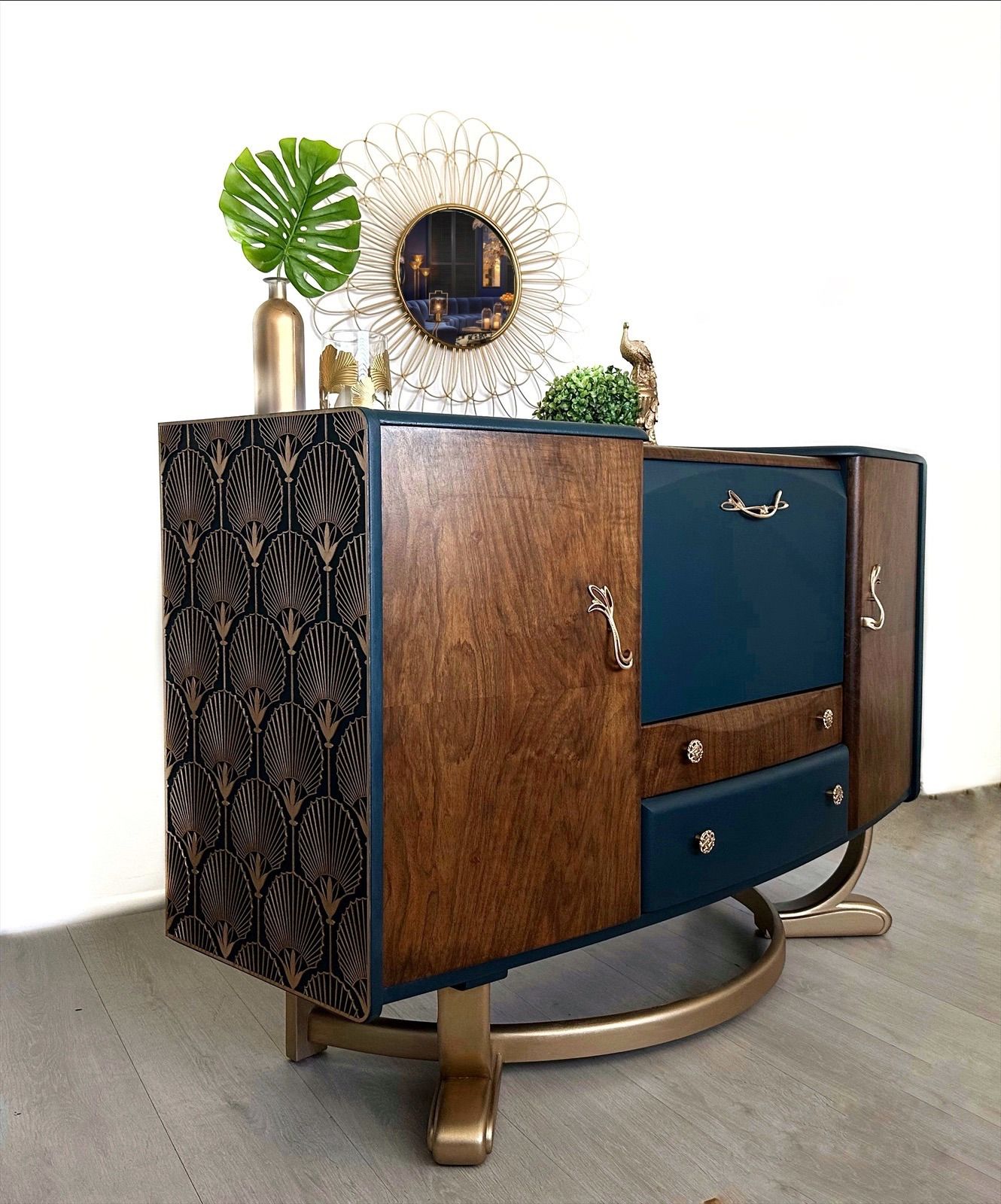 Navy And Gold Beautility Cocktail Cabinet, 1950s