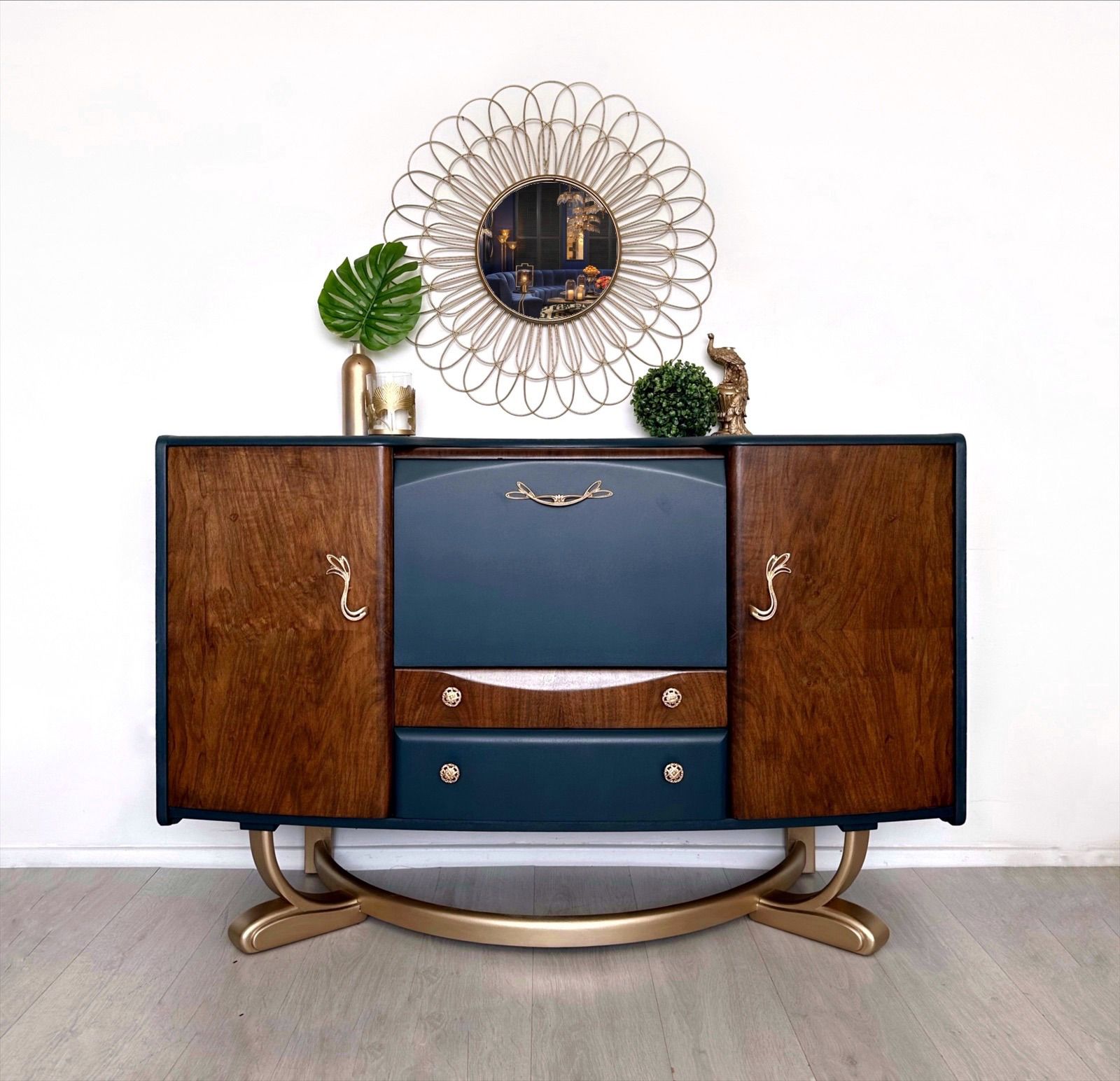 Navy And Gold Beautility Cocktail Cabinet, 1950s photo vinterior