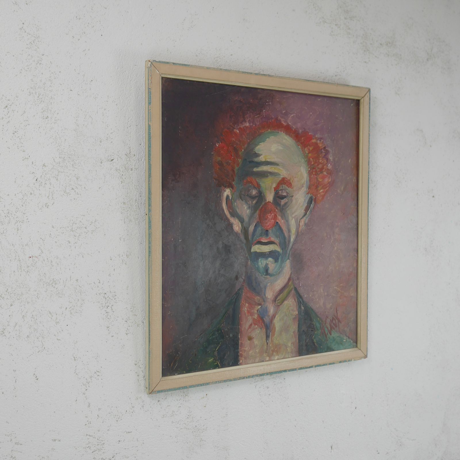Vintage Oil On Board Portrait Painting Of Bimbo The Clown Framed Signed photo vinterior