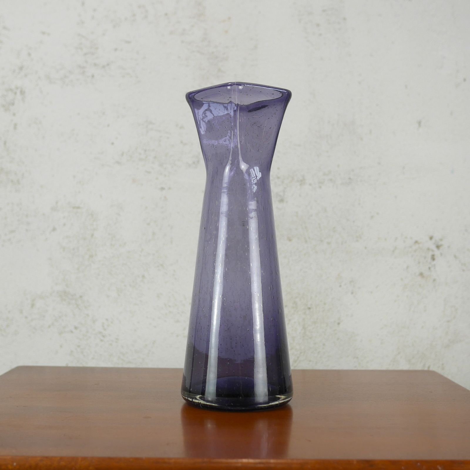 Tall Mid Century Controlled Bubble Purple Art Glass Vase photo for sale