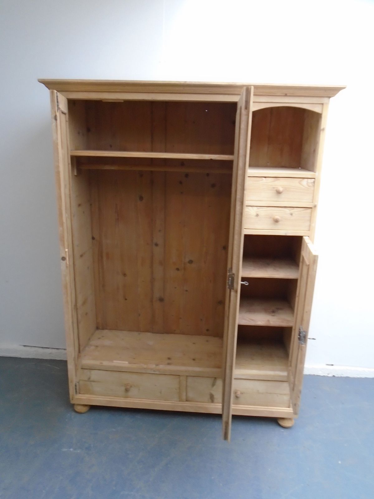 photo for sale A Large 1 Piece Mirrored Antique Pine Hall Wardrobe To Wax / Paint