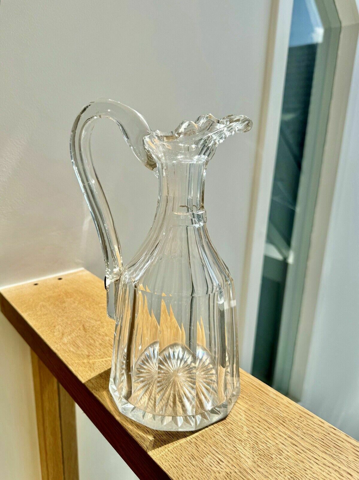 Large Georgian Cut Glass Claret Jug, Swan Neck Handle With Historic Repair photo vintage