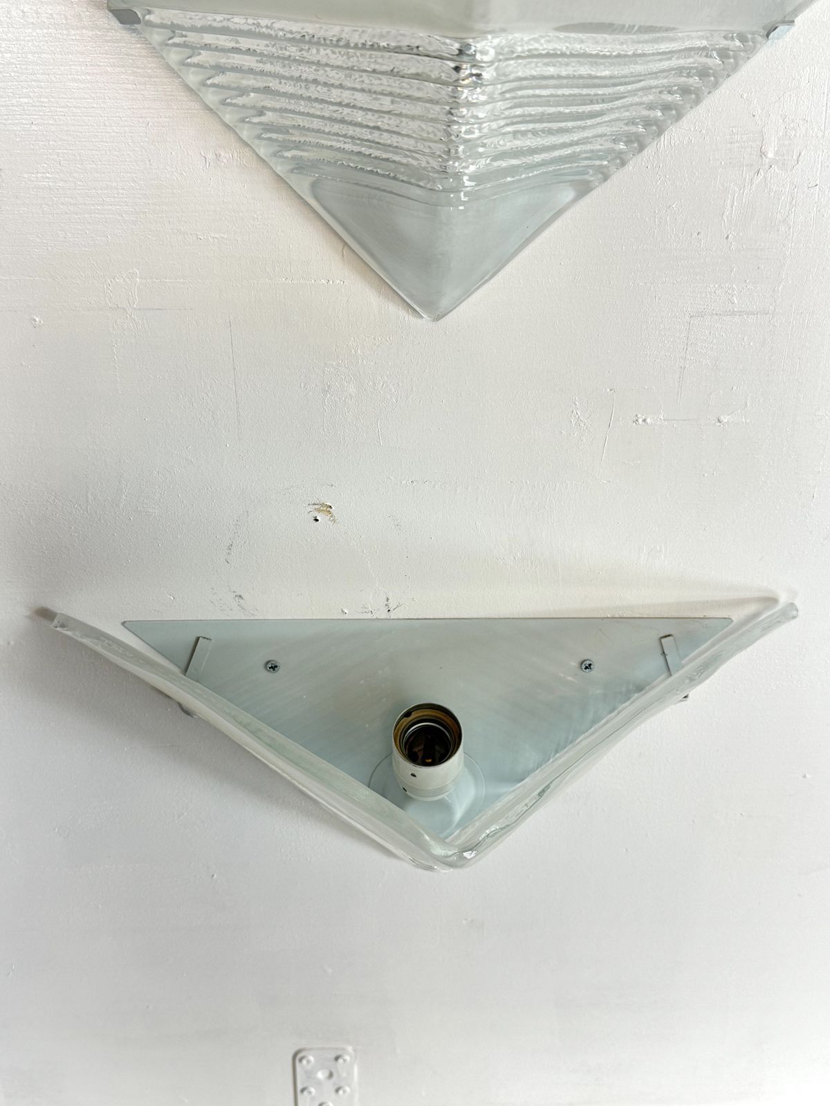 photo for sale Postmodern Set Of Four Large Thick Murano Glass Sconces By Mazzega. Italy 1980s