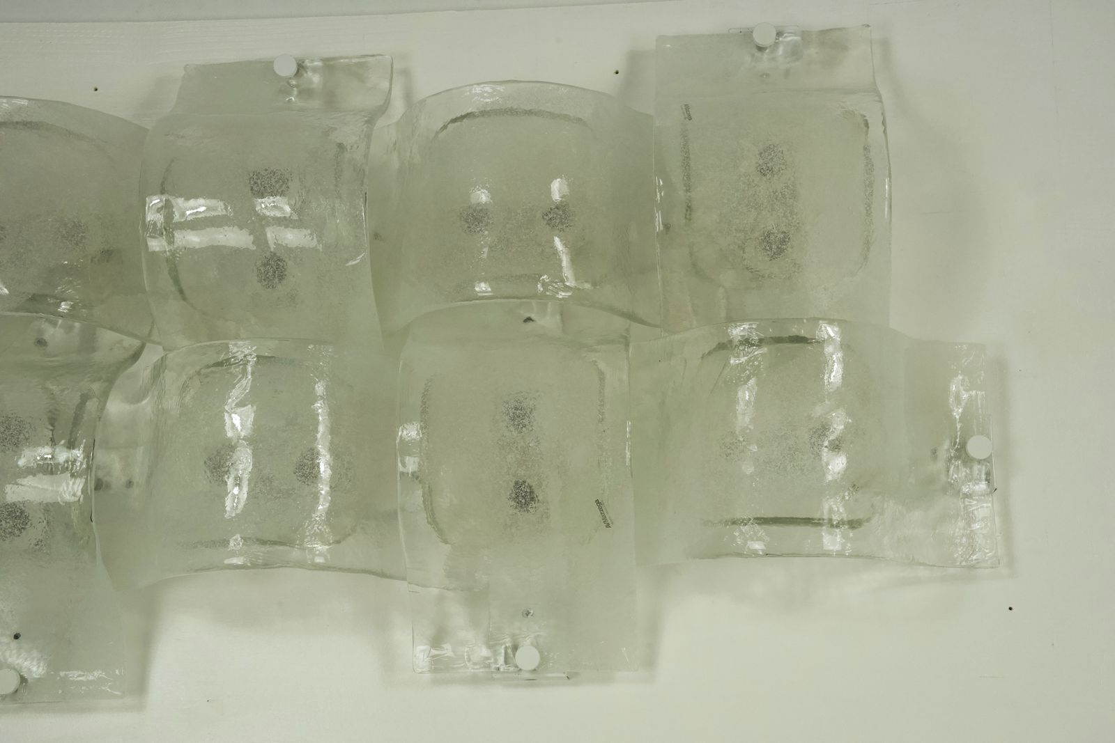 Rare Postmodern Panel Of 9 Sconces In Pulegoso Murano Glass, Mazzega 1970s photo vinterior