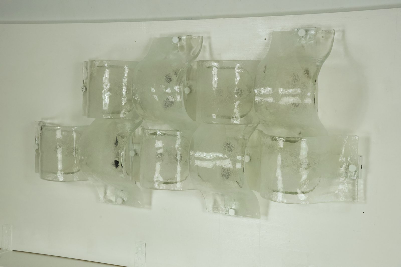 Rare Postmodern Panel Of 9 Sconces In Pulegoso Murano Glass, Mazzega 1970s photo buy