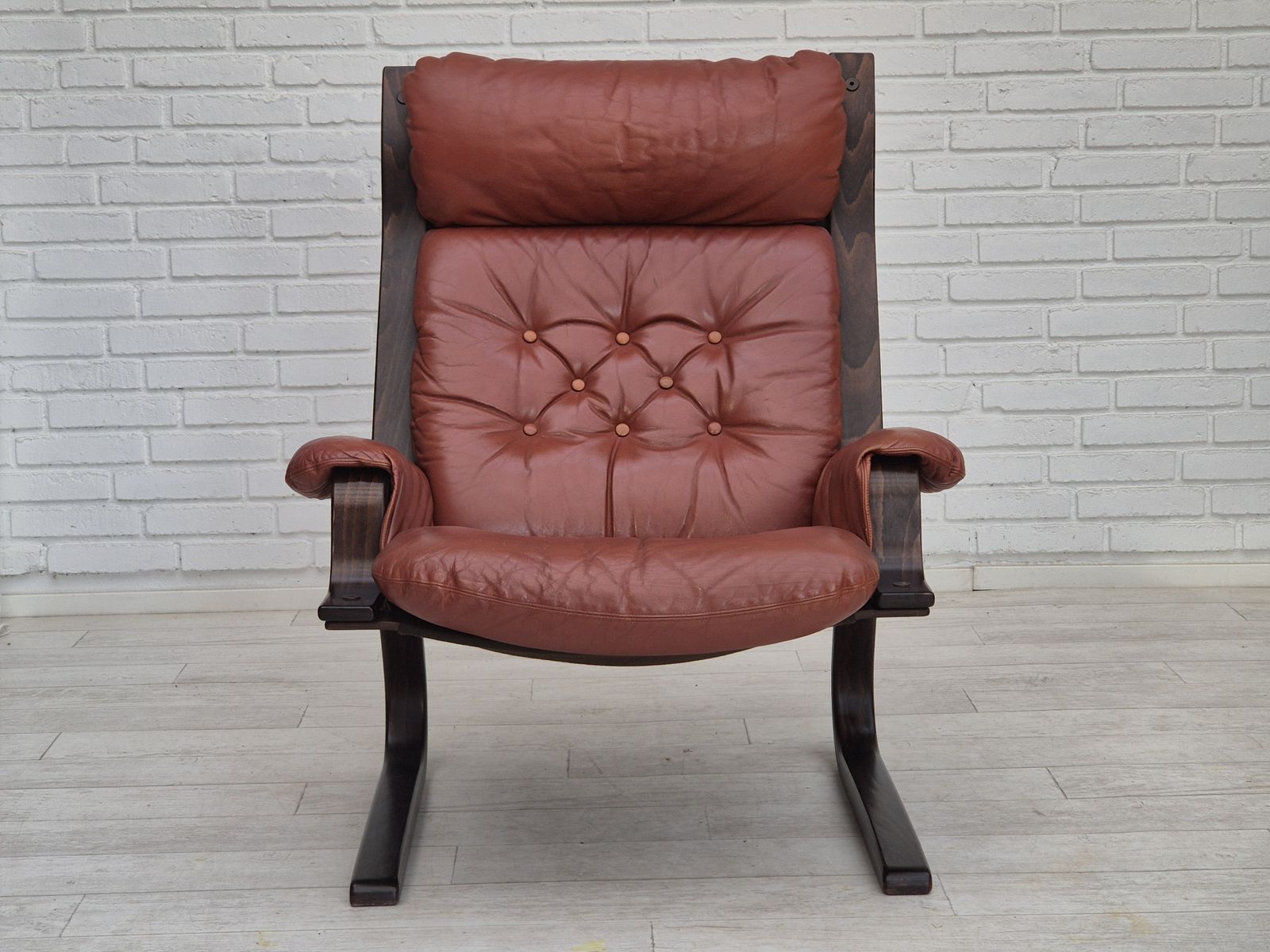 1970s, Scandinavian Design, Lounge Chair, Original Very Good Condition, Brown Leather. photo furniture