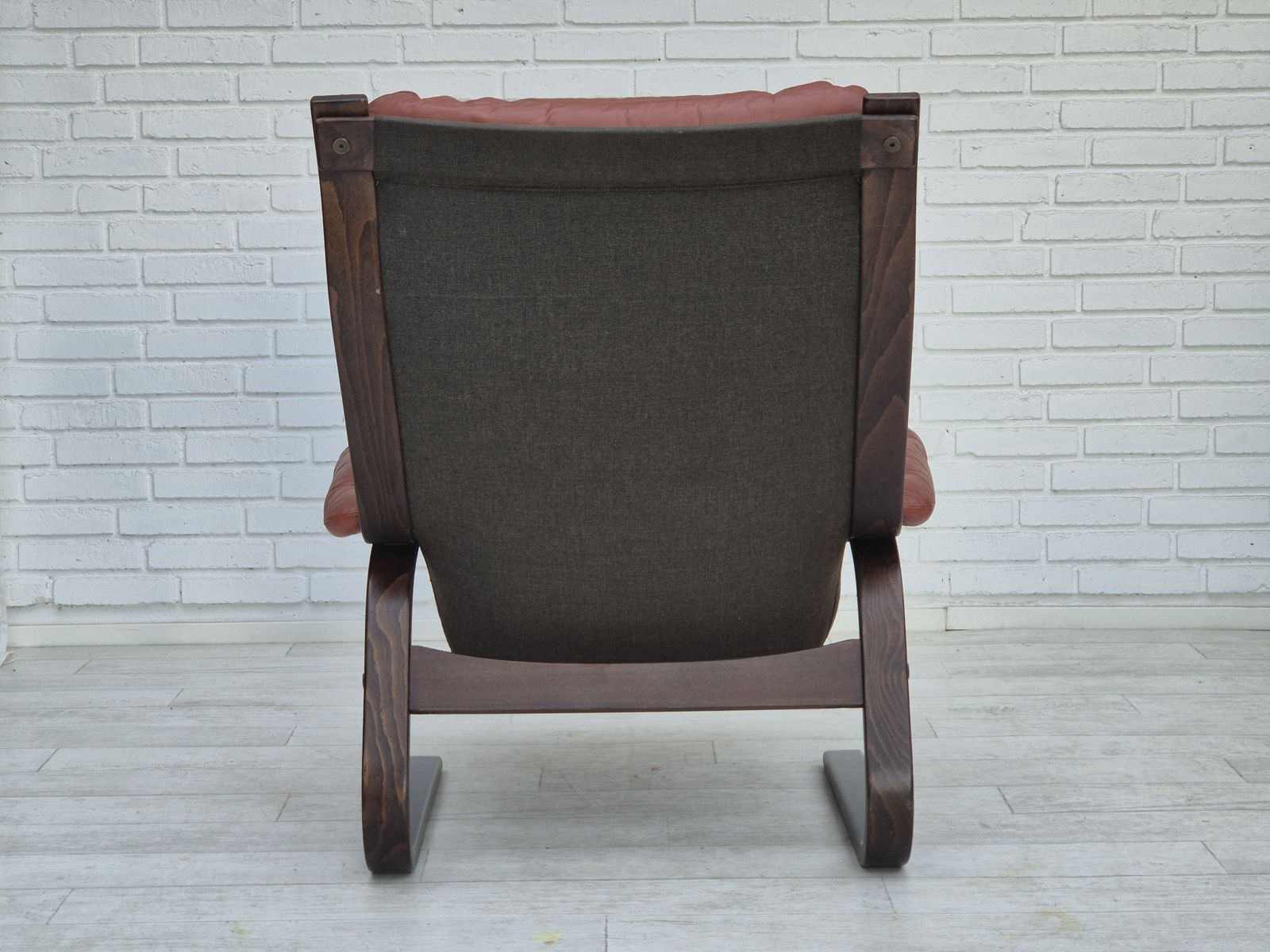 1290.0 1970s, Scandinavian Design, Lounge Chair, Original Very Good Condition, Brown Leather. photo