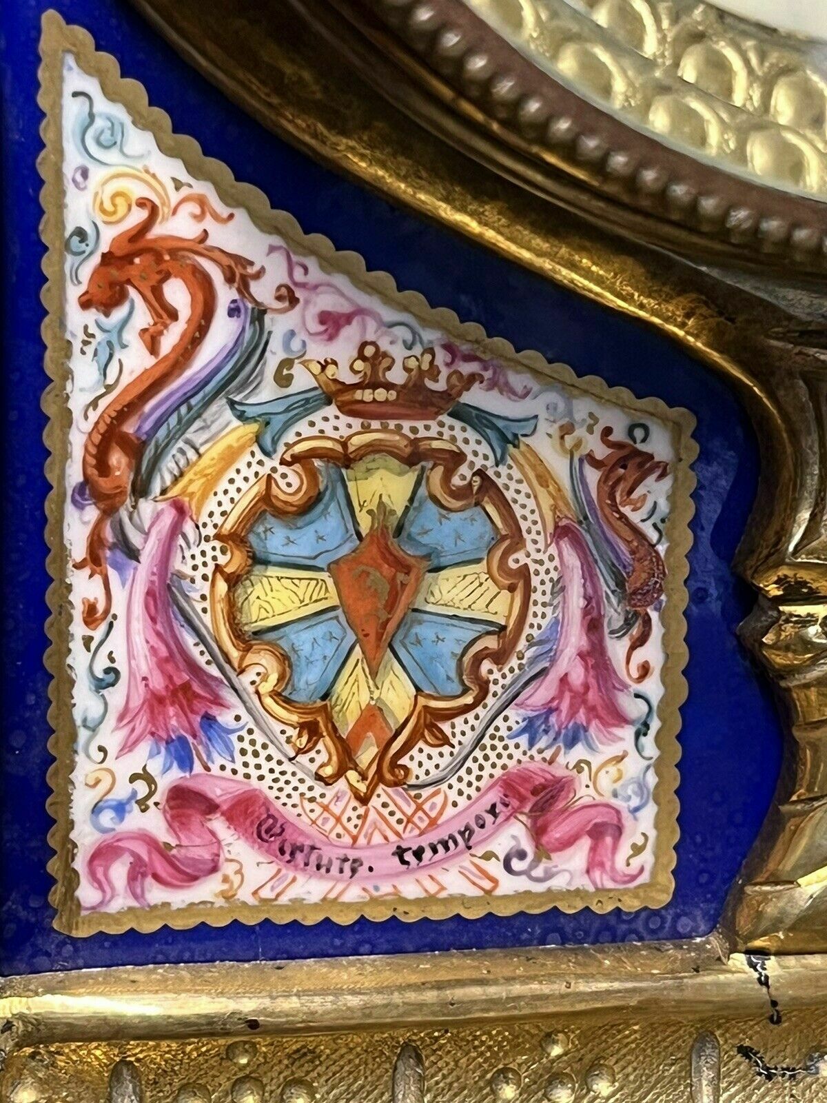 Victorian Brass Clock Under Glass Done, Porcelain Painted Panels Of Royalty photo Home Decor