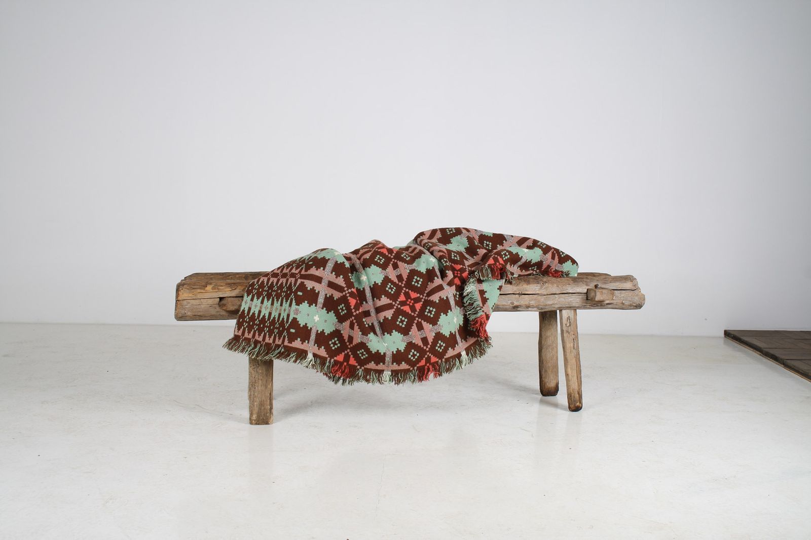 1960s Vintage Pure Welsh Wool Tapestry Blanket In Autumnal Brown And Green photo furniture