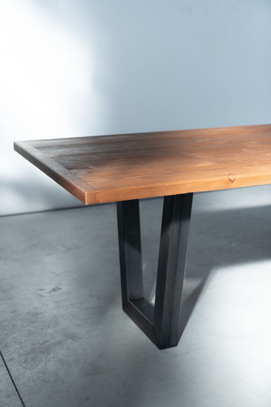 photo furniture Industrial Style Handcrafted Dining Table With Brushed Fir Top And Brushed Iron Legs (2020)