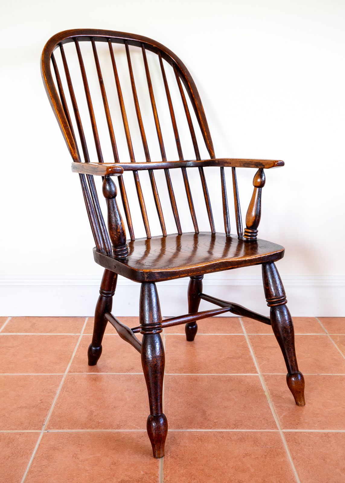 Antique Windsor Chair 1840 Large High Back Hoop Back Stick Back Windsor Armchair Country House Early V.Ictorian 19th Centu Farmhouse R.Ustic Craftsman photo for sale