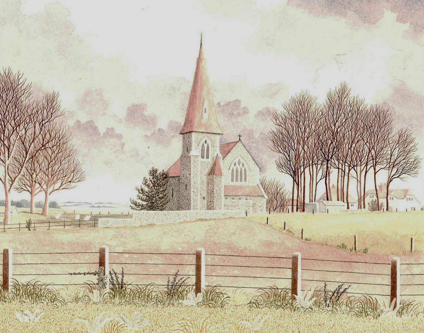 Ronald A. Broad   1988 Watercolour, Preston Candover Church