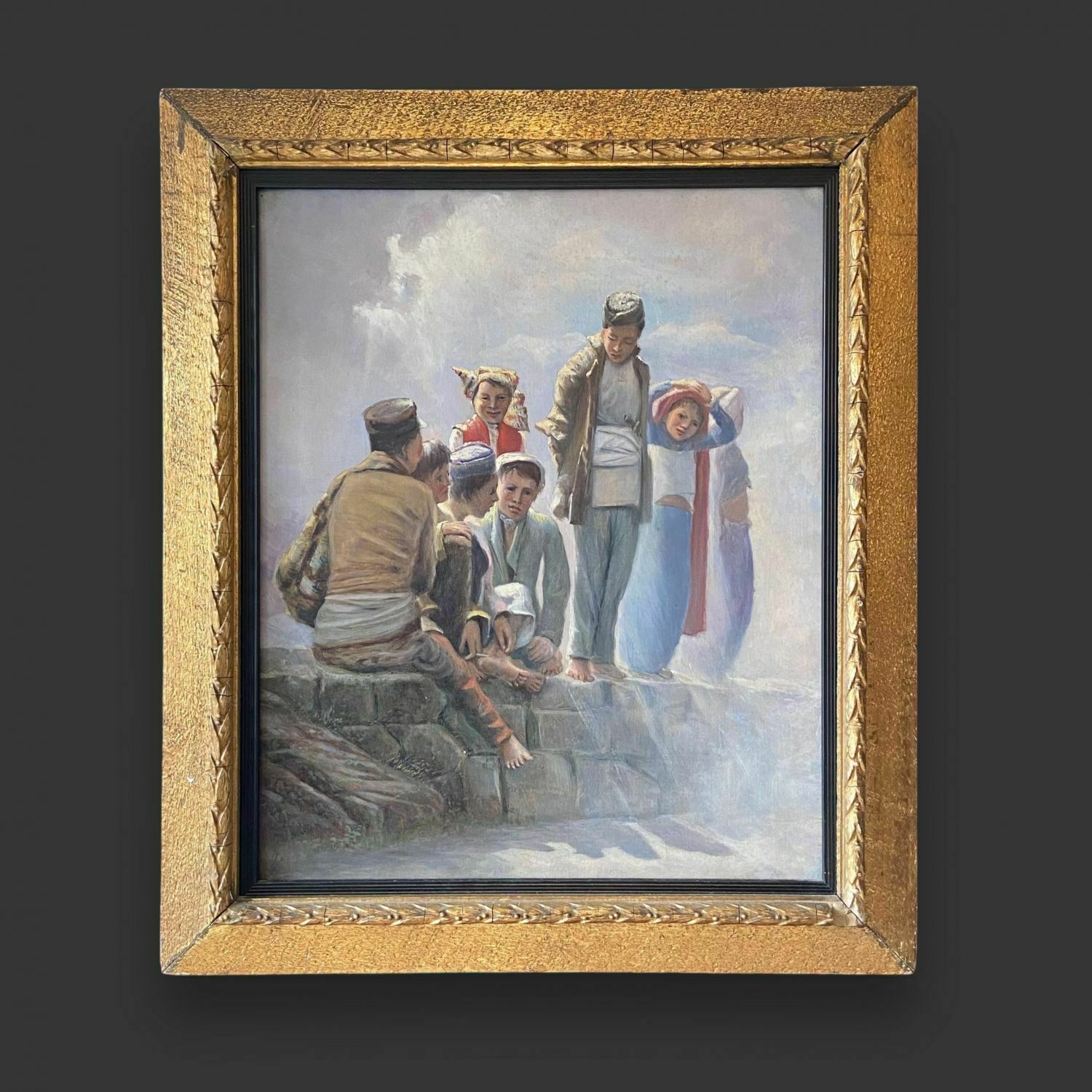 Original Pastel Painting Of A Gathering Of Children