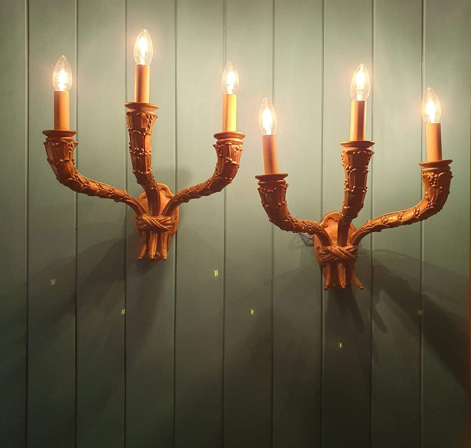 Pair Of Three Arm Gilt French Wall Lights photo furniture