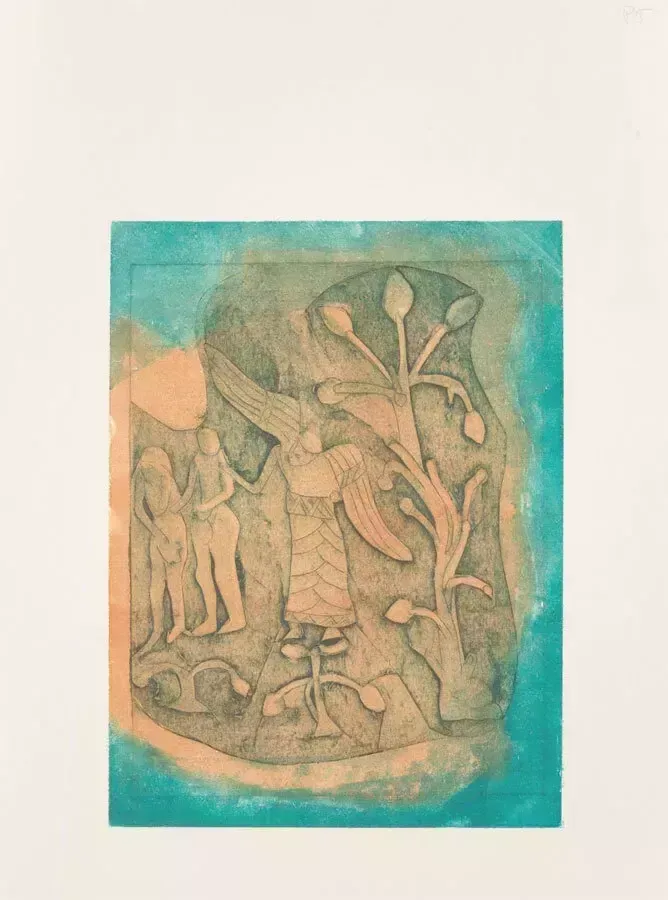 Patricia Johnstone (1944 2023)   Contemporary Etching, Garden Of Eden II photo furniture