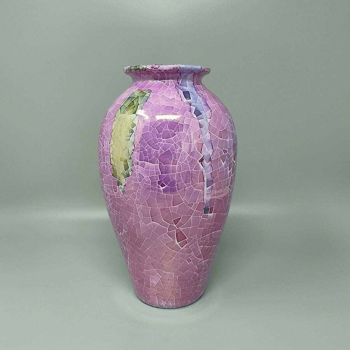 1990s Astonishing Giuseppe Locci Polycrome Craquelé Vase In Sardinian Ceramic. Made In Italy photo 273.0