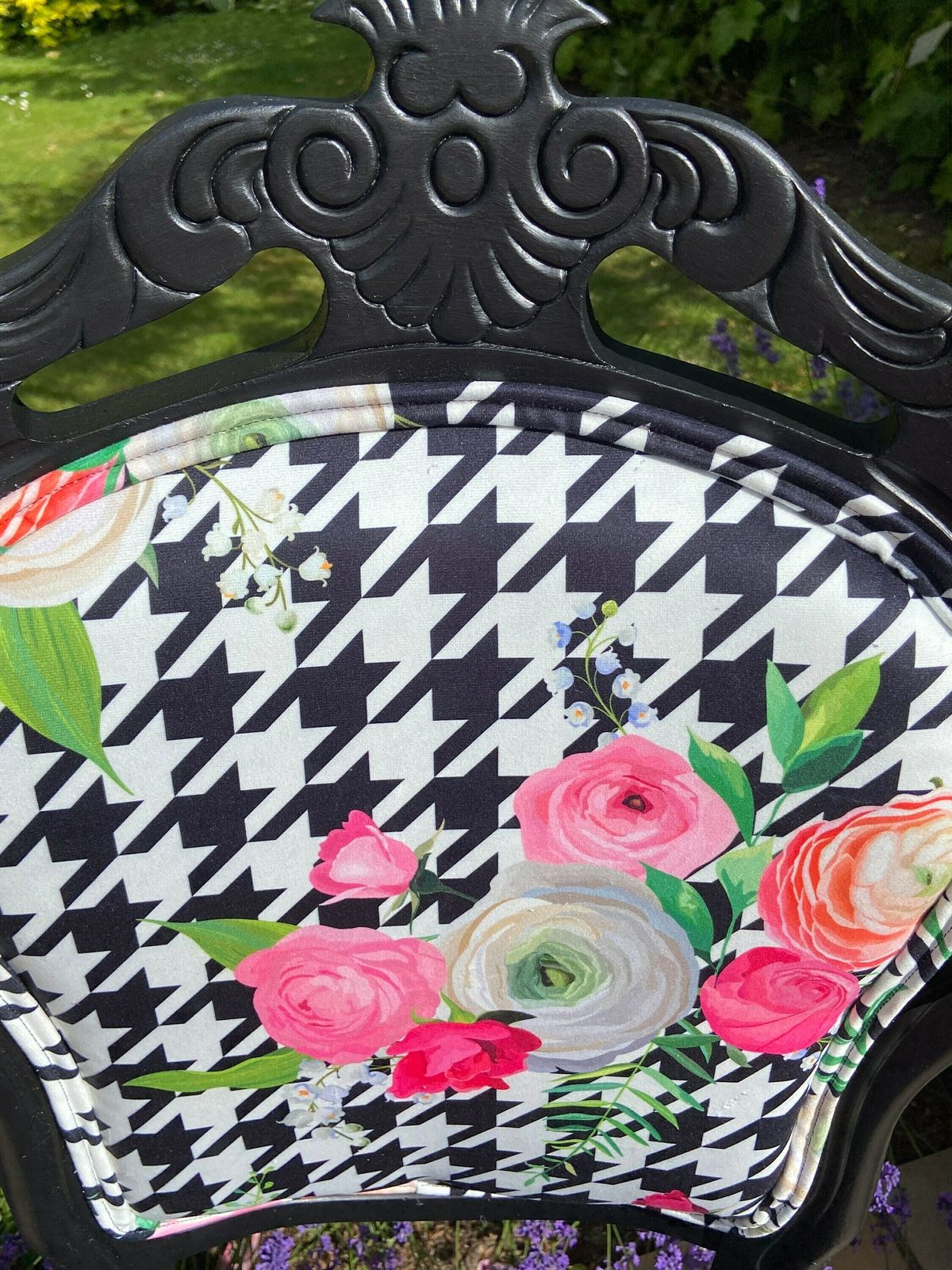 Floral Bespoke Statement Luxury Velvet Chair, Accent Side French Style Chair, Upholstered Refurbished Chair photo Furniture