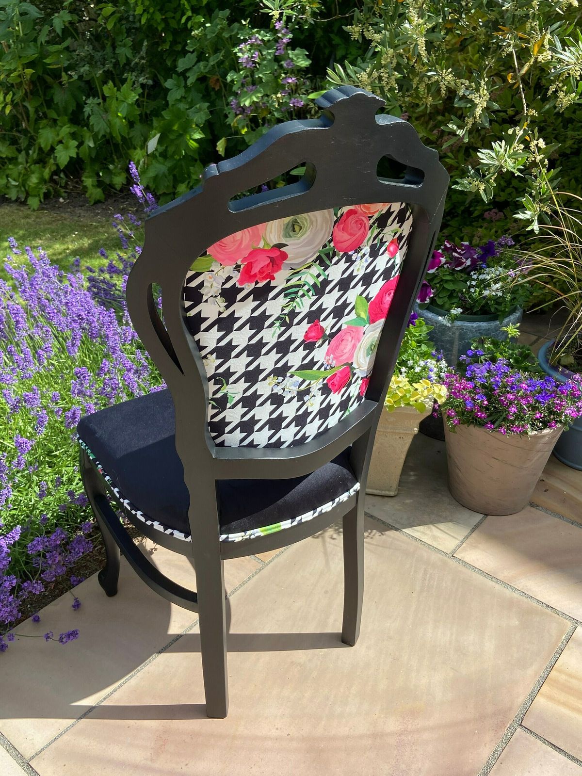 Floral Bespoke Statement Luxury Velvet Chair, Accent Side French Style Chair, Upholstered Refurbished Chair photo vintage