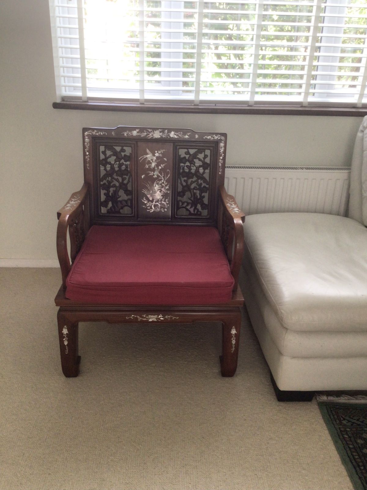 Rosewood And Mother Of Pearl Inlay Set,  7 Pieces Comprising 3 Seater Wooden Sofa, 4 Matching Chairs,  2 Side Cabinets, . photo 1000.0