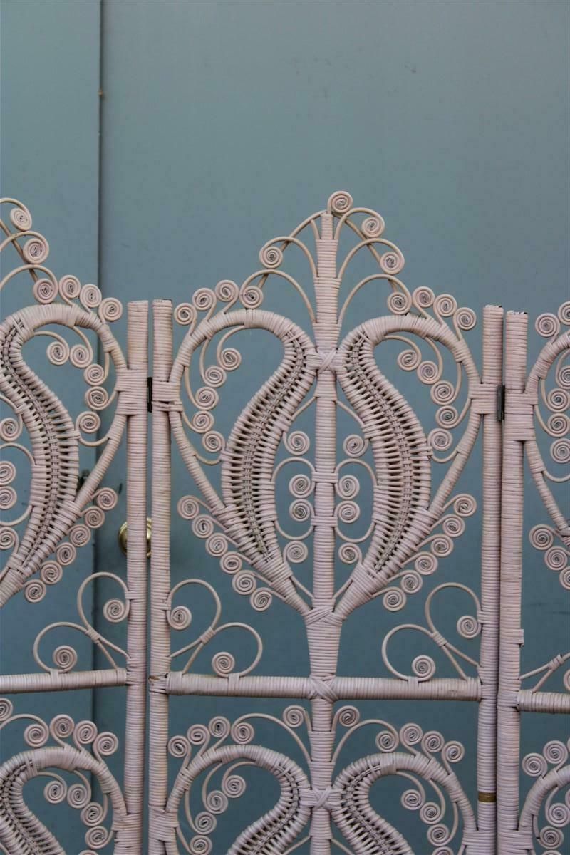 Separè Screen In Hand Woven Bamboo Italian 1960 Pink photo 2585.0