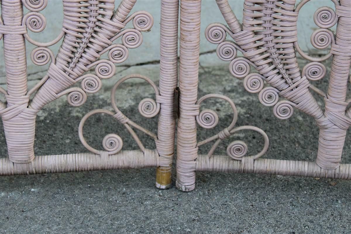 Separè Screen In Hand Woven Bamboo Italian 1960 Pink photo vintage