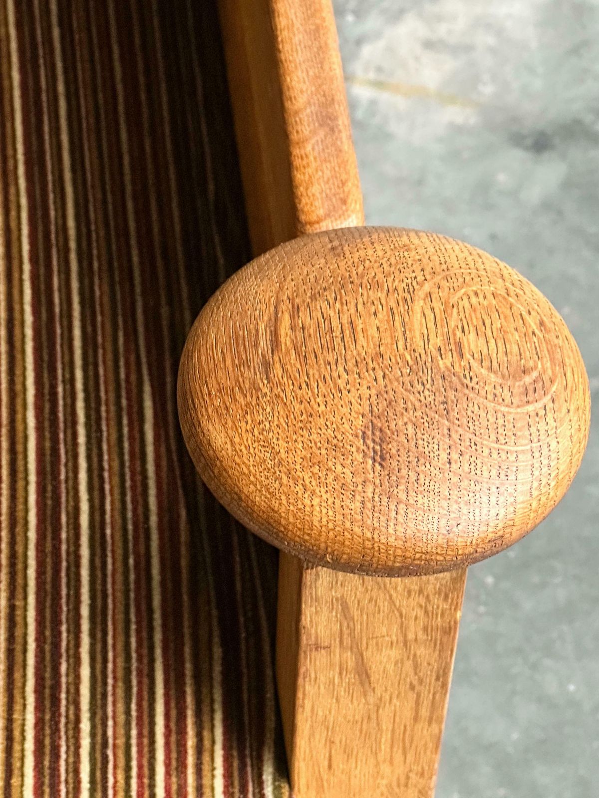 1950s Guillerme Et Chambron Inspired Brutalist Oak And Velvet Throne Like Sofa   Brutalist 3 Seater   Oak Brutalist Sofa photo for sale