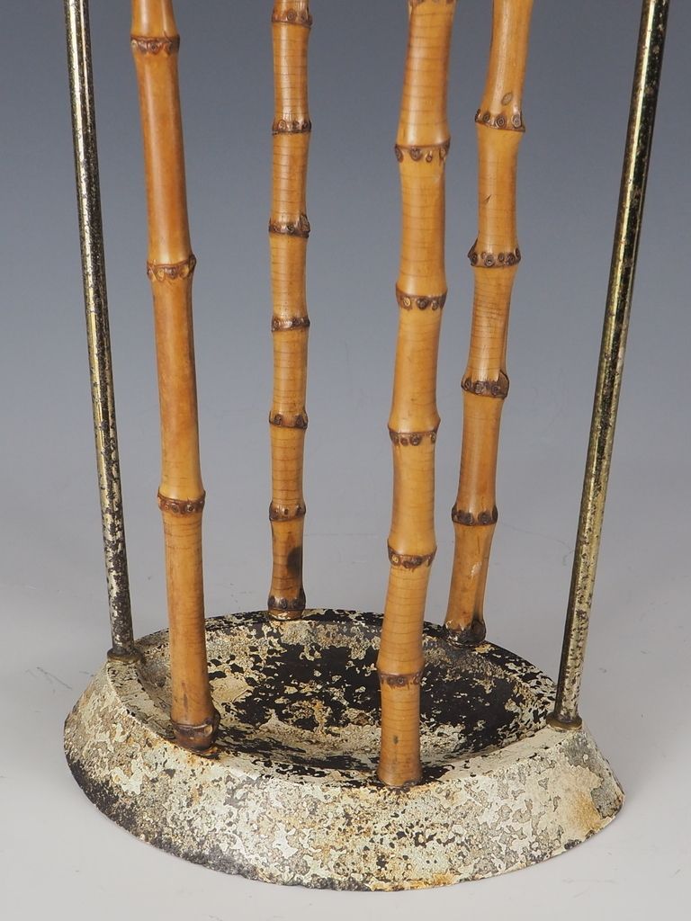 Antique British Artis Bamboo & Cast Iron Umbrella Stickstand photo vintage