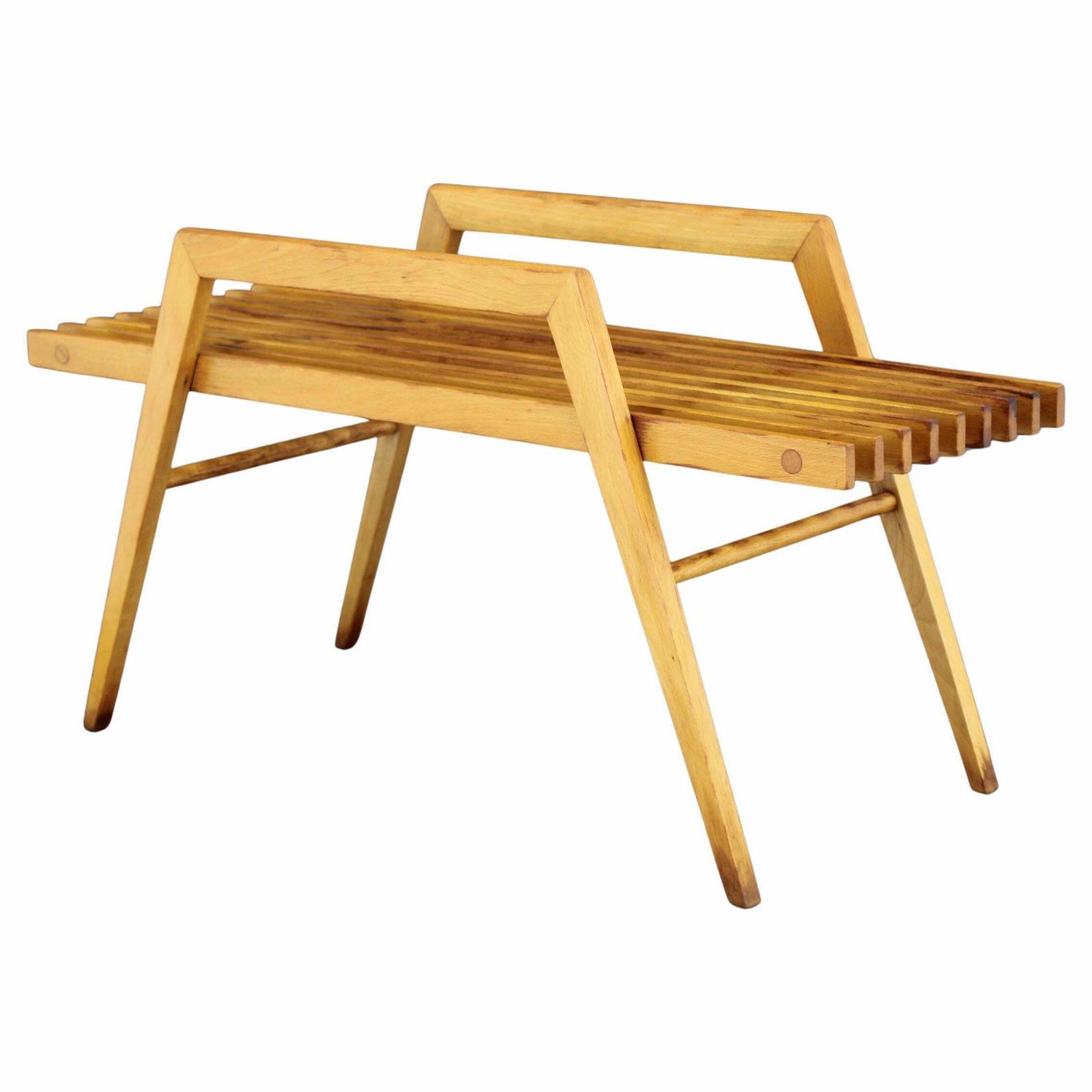 1970s Beech Flower Pot Stand , Czechoslovakia
