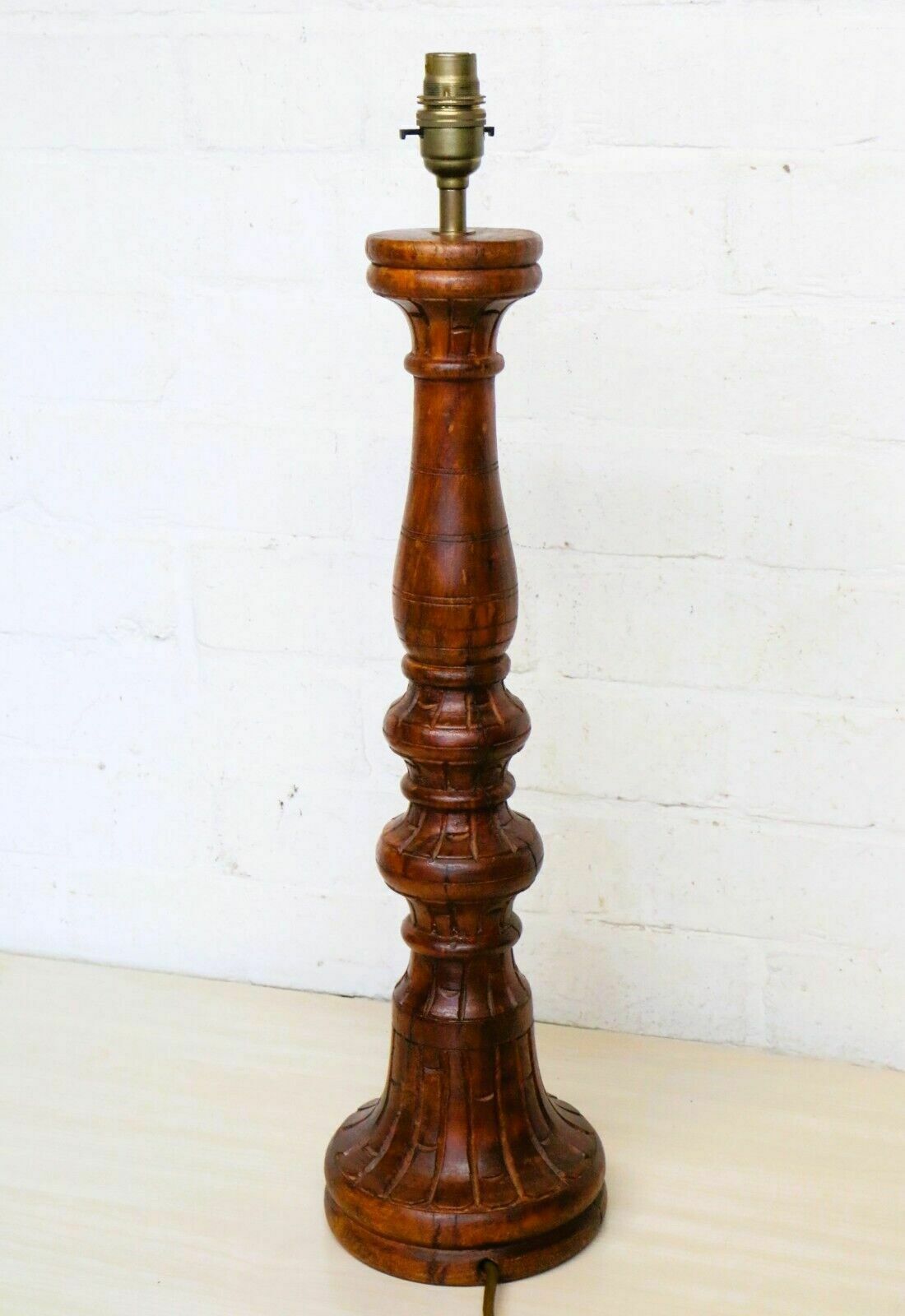 Table Lamp A Tall Vintage Ethnic Wooden Handmade Asian Lamp Antique Style Vgc photo vinterior