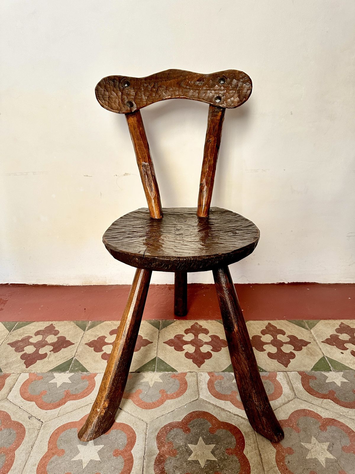 Pair Of 1950s French Primitive Brutalist Milking Stools photo Furniture