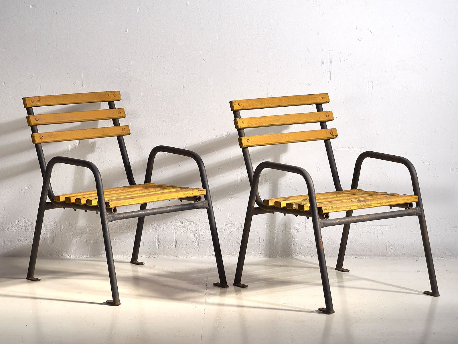 Yellow Antique Iron Garden Chairs (C.1920).Set Of 4 Pieces #39 photo vinterior