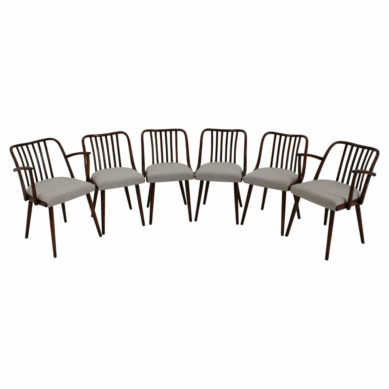 1960s Antonin Suman Set Of Six Beech Dining Chairs, Restored