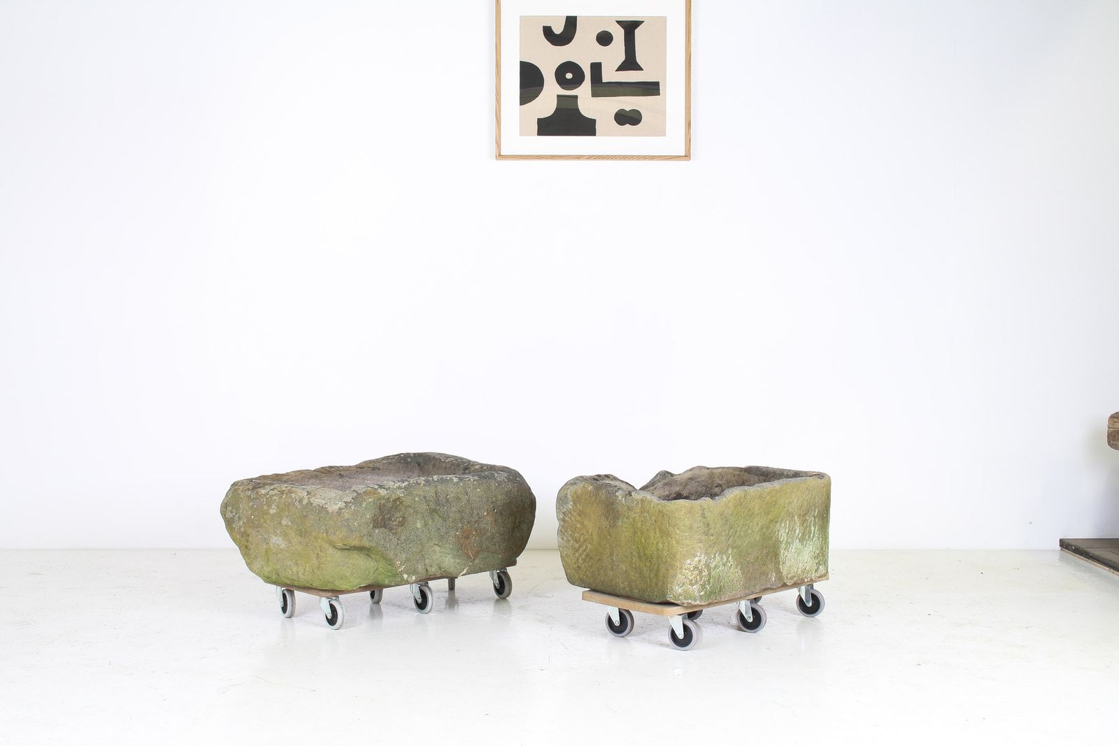 A Primitive Pair Of Stone Trough Garden Planters With Weathered Patina photo furniture