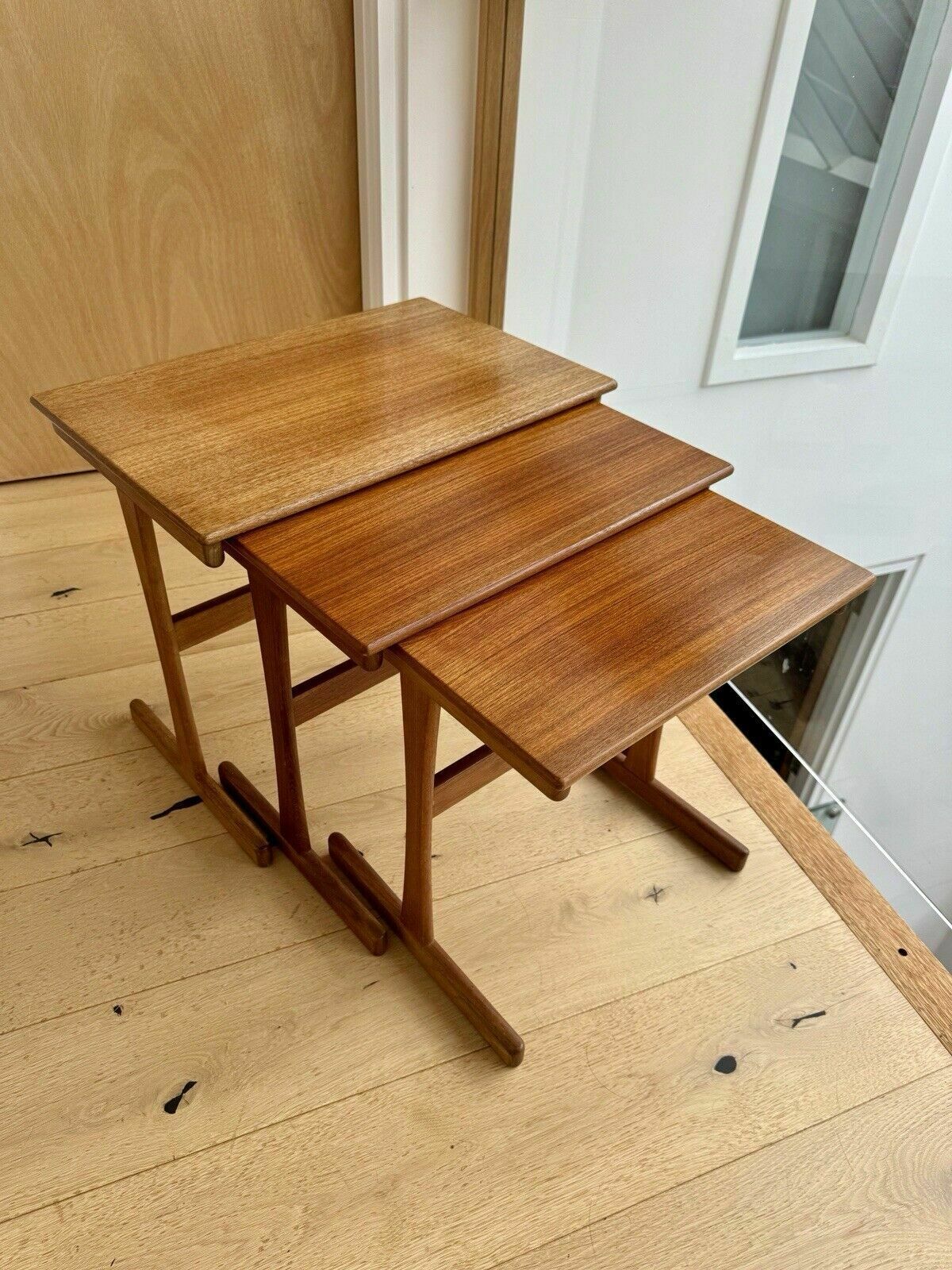 299.0 Mid Century Nest Of Three Teak Tables Kai Kristiansen For Vildbjerg Mobelfabrik photo